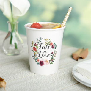 Gobelets En Papier Mariage Floral Rustique Bourgogne Coup de Foudre