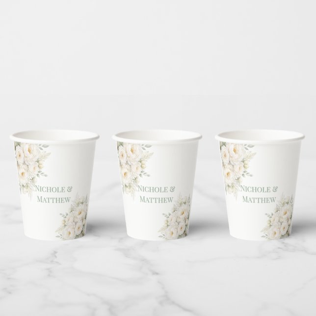 Gobelets En Papier Mariage Floral Tout Blanc (Multi)