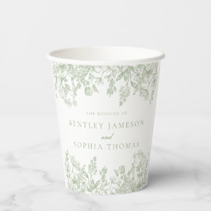 Gobelets En Papier Mariage Floral Vintage Chinoiserie Sauge