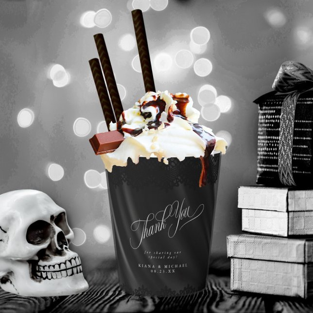 Gobelets En Papier Mariage gothique noir dentelle et satin ID866 (Créateur téléchargé)