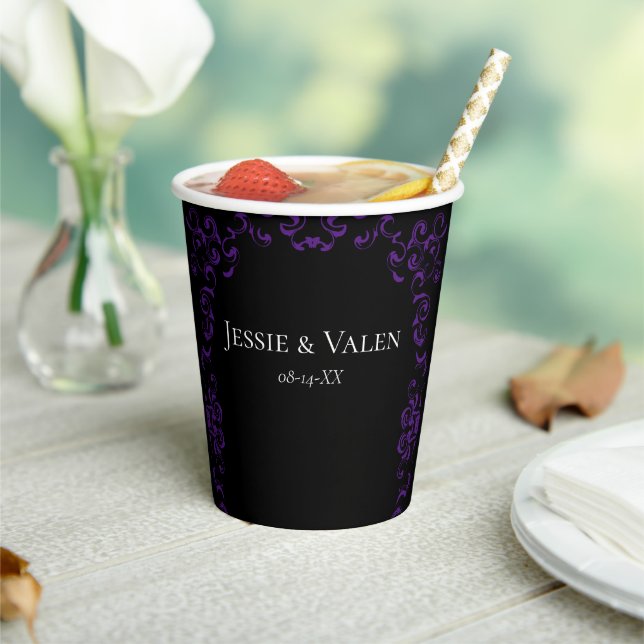 Gobelets En Papier Mariage gothique violet et noir (Insitu)