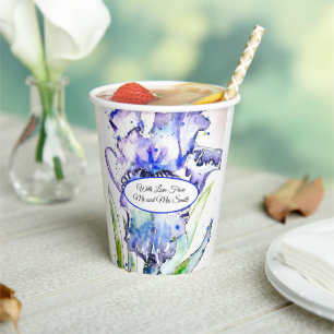 Gobelets En Papier Mariage Iris Aquarelle Iris Violet Bleu