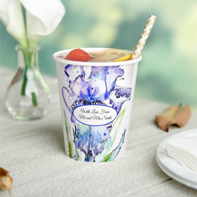 Gobelets En Papier Mariage Iris Aquarelle Iris Violet Bleu (Insitu)