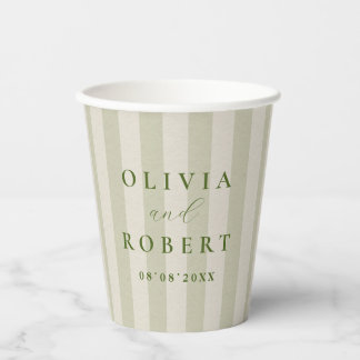 Gobelets En Papier Mariage minimaliste aux rayures verticales vert sa