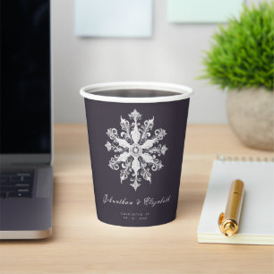 Gobelets En Papier Mariage minimaliste de flocon de neige Plum Purp