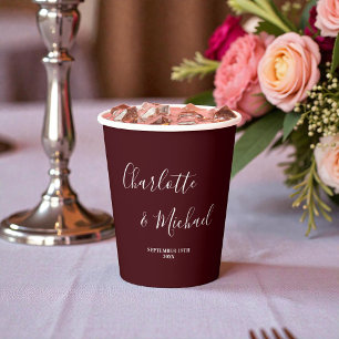 Gobelets En Papier Mariage Minimaliste Écriture Bourguignon Élégant