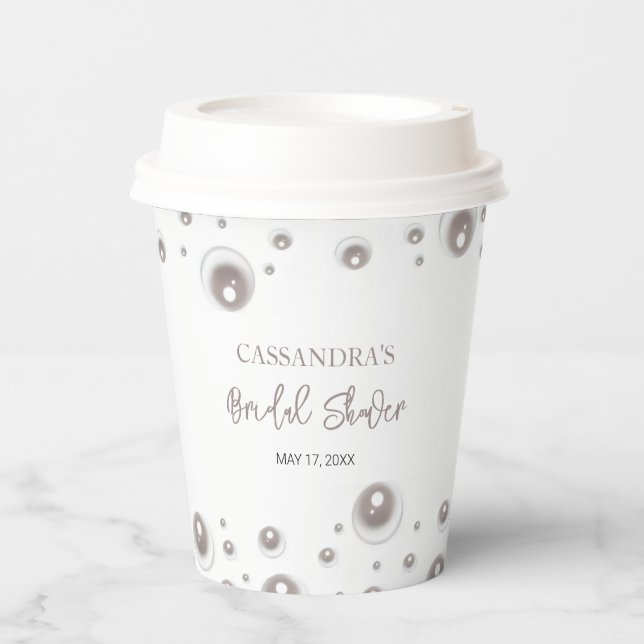 Gobelets En Papier Mariage Minimaliste Perle Blanche  (Recto)