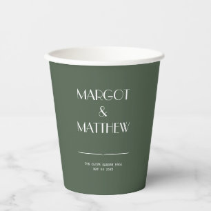 Gobelets En Papier Mariage minimaliste scandinave vert mousse foncé