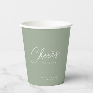 Gobelets En Papier Mariage Minimaliste Vert Sauge À la Santé de l'Amo