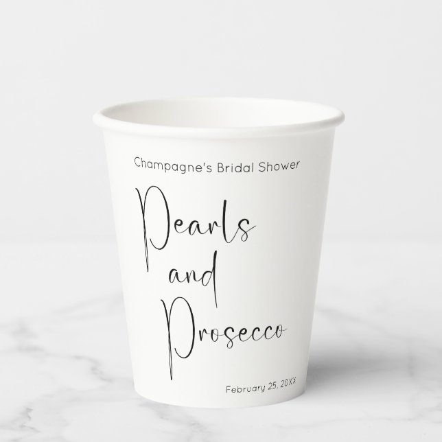 Gobelets En Papier Mariage Moderne Script Perles et Prosecco (Recto)