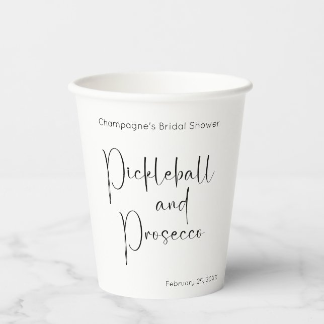 Gobelets En Papier Mariage Moderne Script Pickleball & Prosecco (Recto)