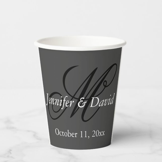 Gobelets En Papier Mariage Monogramme Calligraphie Attrayant  (Recto)