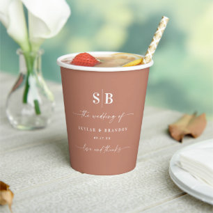 Gobelets En Papier Mariage monogramme en terre cuite simple couleur s
