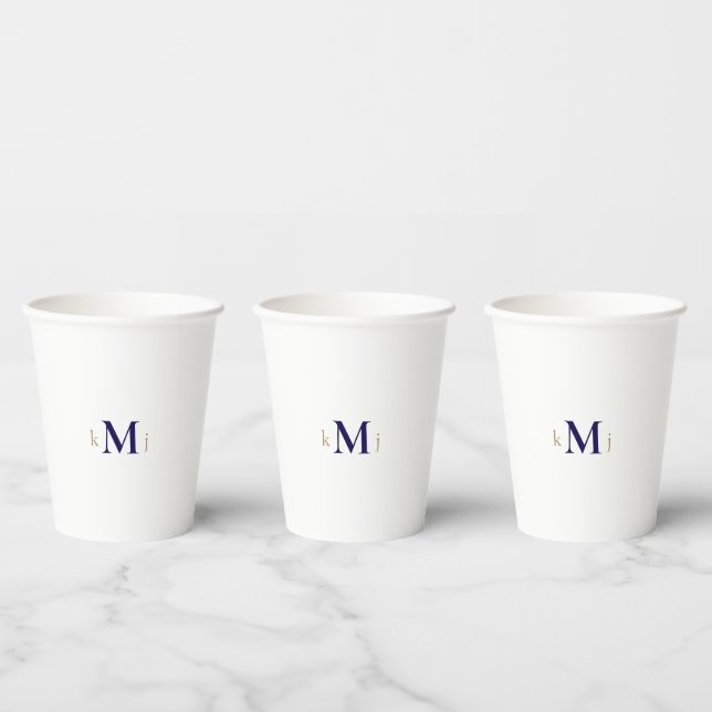 Gobelets En Papier Mariage Monogramme Gold & Navy (Multi)