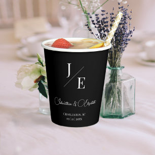 Gobelets En Papier Mariage monogramme minimal Noir
