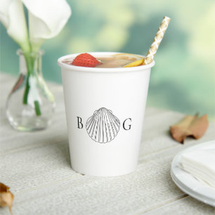 Gobelets En Papier Mariage monogramme minimaliste de coquillage de co