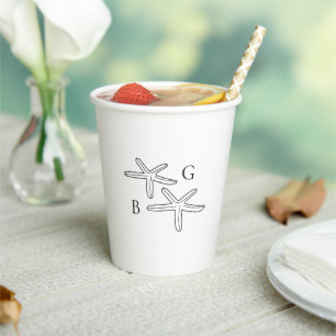 Gobelets En Papier Mariage monogramme minimaliste de plage Starfish
