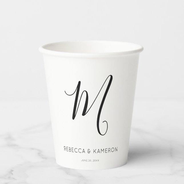 Gobelets En Papier Mariage Monogramme simple noir et blanc (Recto)