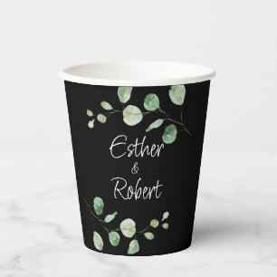 Gobelets En Papier Mariage noir minimaliste classique Eucalyptus