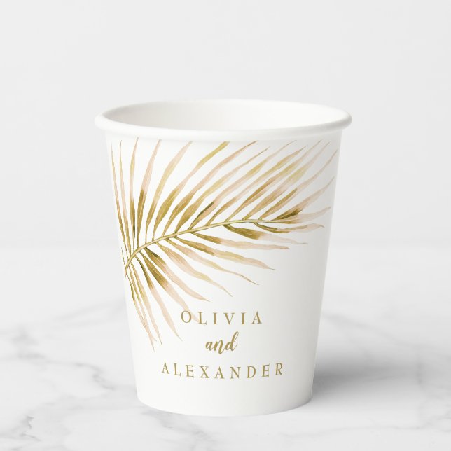 Gobelets En Papier Mariage Palmier Or Tropical (Recto)