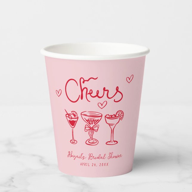 Gobelets En Papier Mariage personnalisé rose rouge Cheers Retro Showe (Recto)