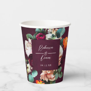 Gobelets En Papier Mariage Rose Bourguignon et Ranunculus