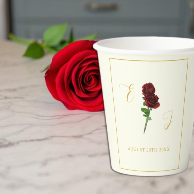 Gobelets En Papier Mariage Rose d'Ivoire et d'Or (Créateur téléchargé)