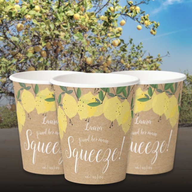 Gobelets En Papier Mariage Rustique au Citron (Rustic Main Squeeze Lemons Bridal Shower Paper Cups)