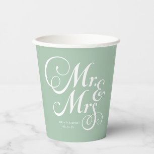 Gobelets En Papier Mariage rustique m & mrs Sage Green personnalisé