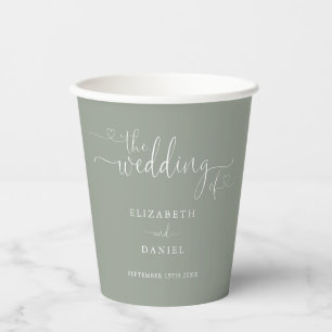 Gobelets En Papier Mariage Sage Green Heart Script