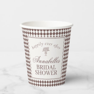 Gobelets En Papier Mariage Shower carreau arlequin marron Moka