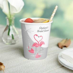 Gobelets En Papier Mariage sous la Grande Lune des Flamants Roses