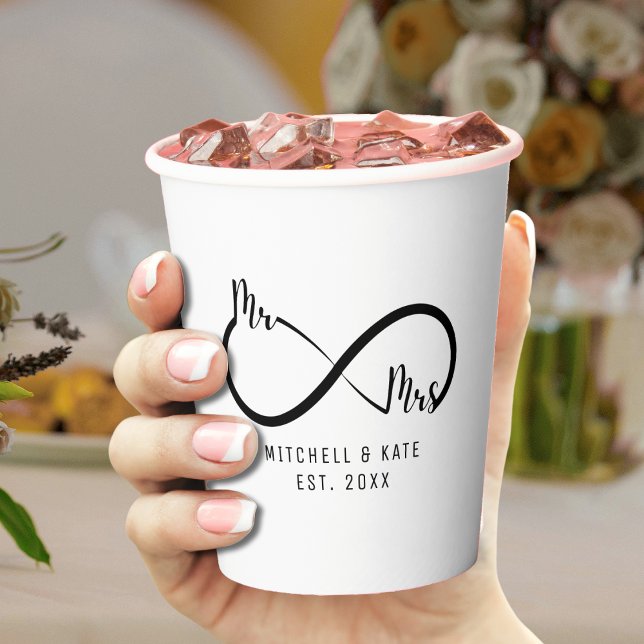 Gobelets En Papier Mariage Symbole Infini M. et Mme (Mr & Mrs Infinity Symbol Wedding Paper Cups
)