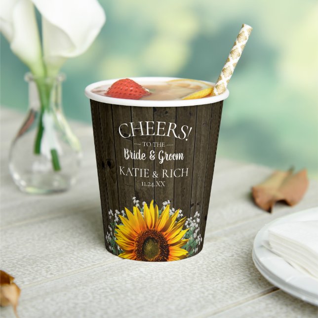 Gobelets En Papier Mariage Tournesol Campagnard Rustique (Insitu)