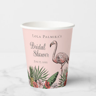Gobelets En Papier Mariage Tropical Floral Pink Flamingo