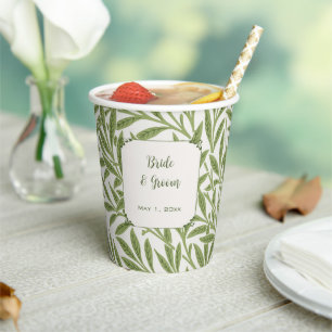 Gobelets En Papier Mariage Vintage, Motif de feuilles de saule victor
