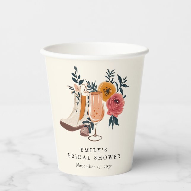 Gobelets En Papier Mariage Western Boots & Bubbly (Recto)