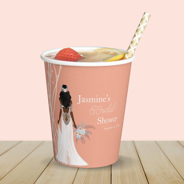 Gobelets En Papier Mariée Boho Avec Perles Et Fête des mariées Fleurs (Créateur téléchargé)