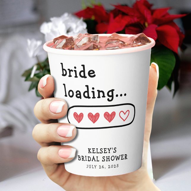 Gobelets En Papier Mariée Chargée de Cœurs Baby Shower  (Bride Loading Hearts Bridal Shower Paper Cups
)