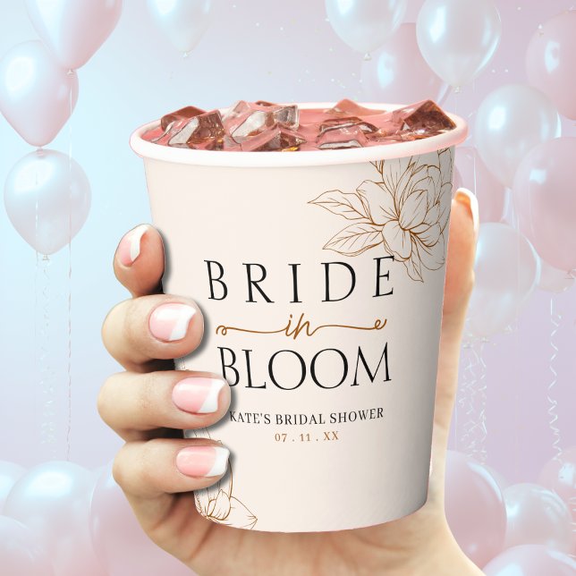 Gobelets En Papier Mariée en fleurs Tanné Mariage Shower (Bride in Bloom Tan Brown Bridal Shower Paper Cups
)