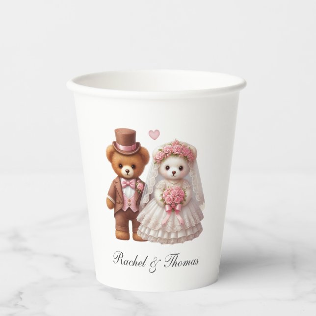Gobelets En Papier Mariés Ourson Mignon Mariage  (Recto)