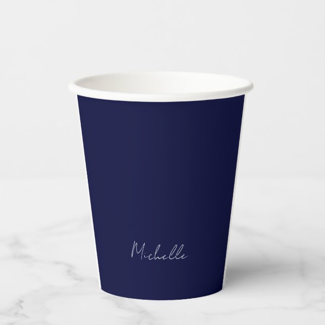 Gobelets En Papier Marine Bleu Couleur Plaque Moderne Nom Propre Call (Recto)