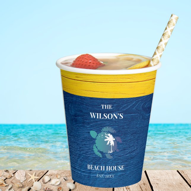 Gobelets En Papier Marine Blue Wood Family Beach House (Créateur téléchargé)