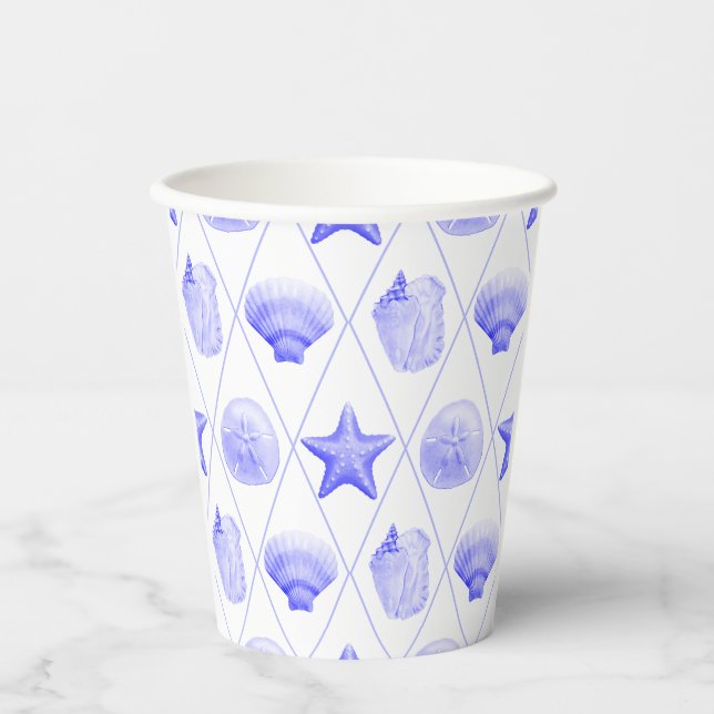 Gobelets En Papier Marines Bleus Costumes côtiers Starfish (Recto)