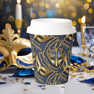 Gobelets En Papier Masquerade perles Quinceanera Masques bleu ID1031