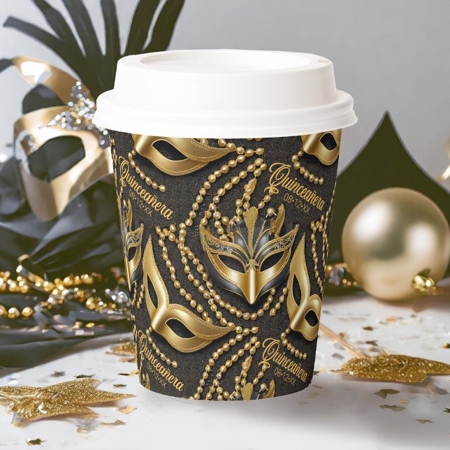 Gobelets En Papier Masquerade perles Quinceanera Masques noir ID1031 (Créateur téléchargé)
