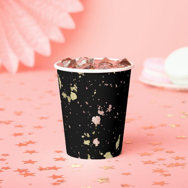 Gobelets En Papier Matte Gold et Rose Gold Flakes Noir (Insitu)