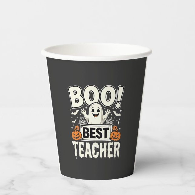Gobelets En Papier Meilleur professeur Halloween fantôme Design_1 (Recto)