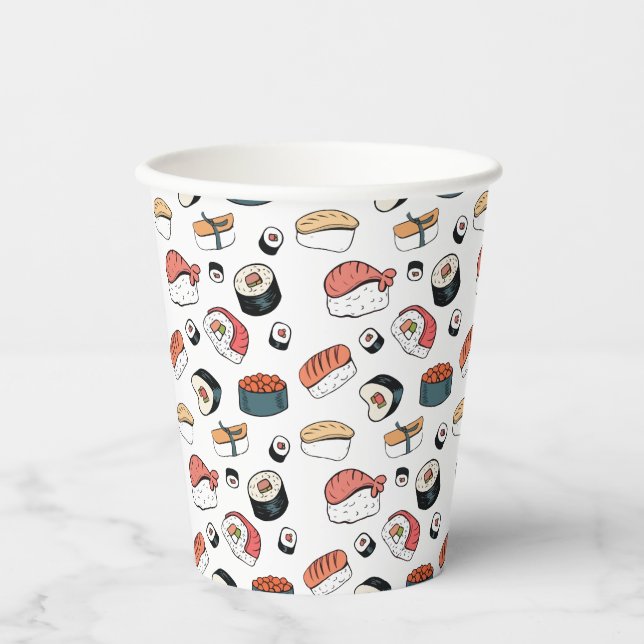 Gobelets En Papier Mélange de Sushi Dessiné à la Main (Recto)