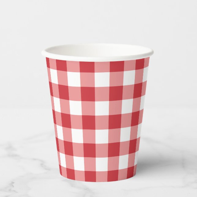 Gobelets En Papier Mellow Classic Gingham - red white check plaid. (Recto)